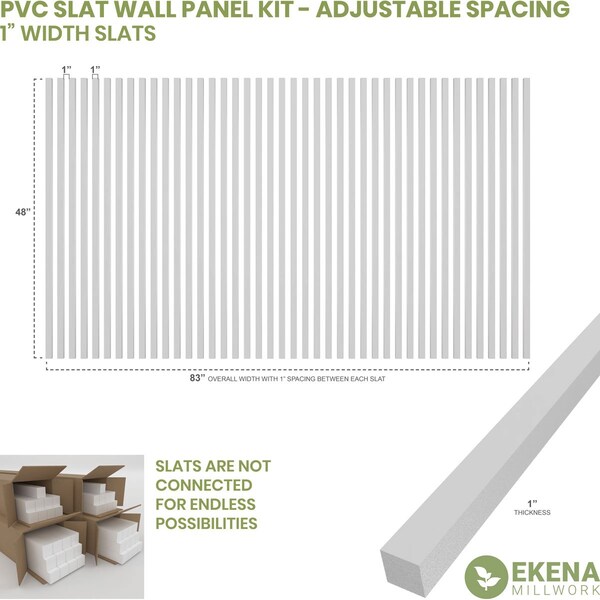 48H X 1T Adjustable PVC Slat Wall Panel Kit W/ 1W Slats, Unfinished Contains 42 Slats